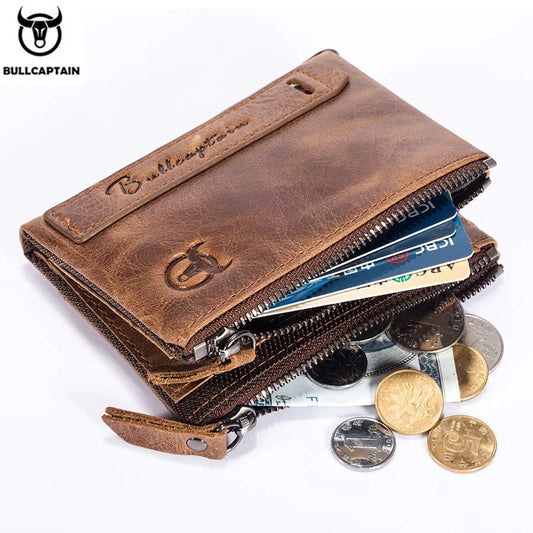 Portefeuille Homme en Cuir Véritable – Style Rétro, Multifonctions, avec Poche à Monnaie Zippée – BULLCAPTAIN