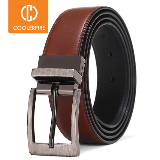 Ceinture Homme Réversible – 2 en 1 : Métal + Cuir – Boucle 5,2 cm – Largeur 3,4 cm – Style Casual – CCOOLERFIRE