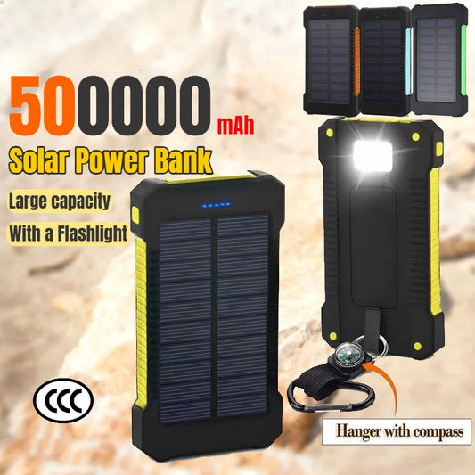 Batterie Solaire 50000mAh – Étanche, Double USB, Lampe LED – Recharge Rapide pour Téléphones, Tablettes et Appareils de Camping