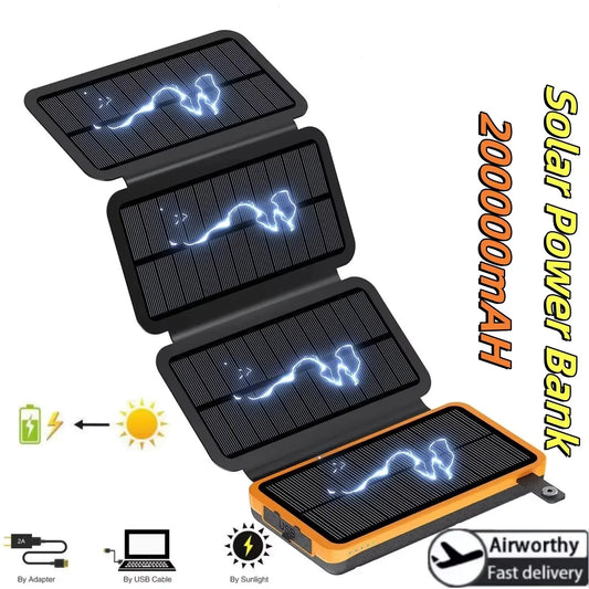 Batterie Solaire 20000mAh – Chargeur Nomade 120W avec Panneau Solaire, LED et Câbles Intégrés