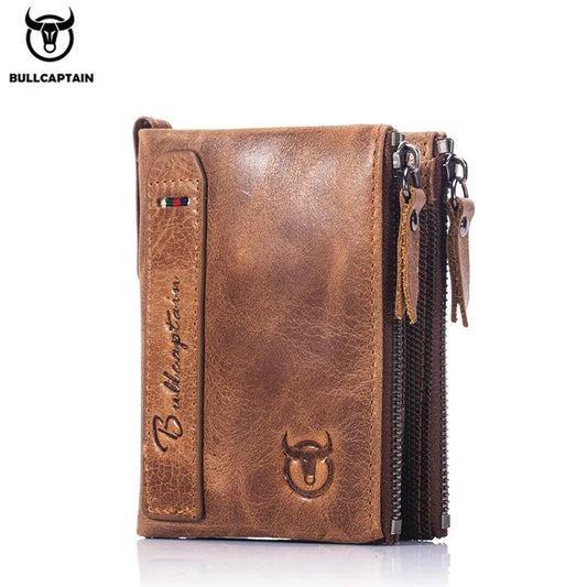 Portefeuille Homme en Cuir Véritable – Style Rétro, Multifonctions, avec Poche à Monnaie Zippée – BULLCAPTAIN